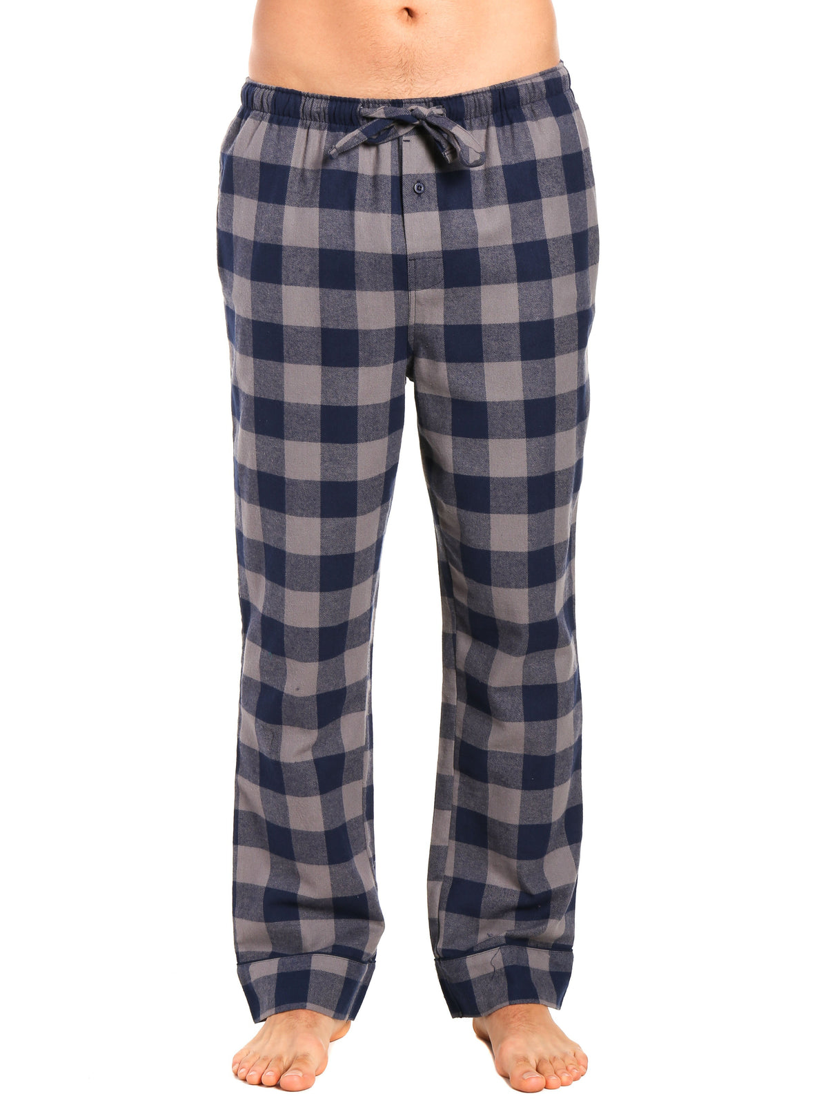 Mens Gingham 100% Cotton Flannel Lounge Pants - Gingham Checks - Charcoal-Navy