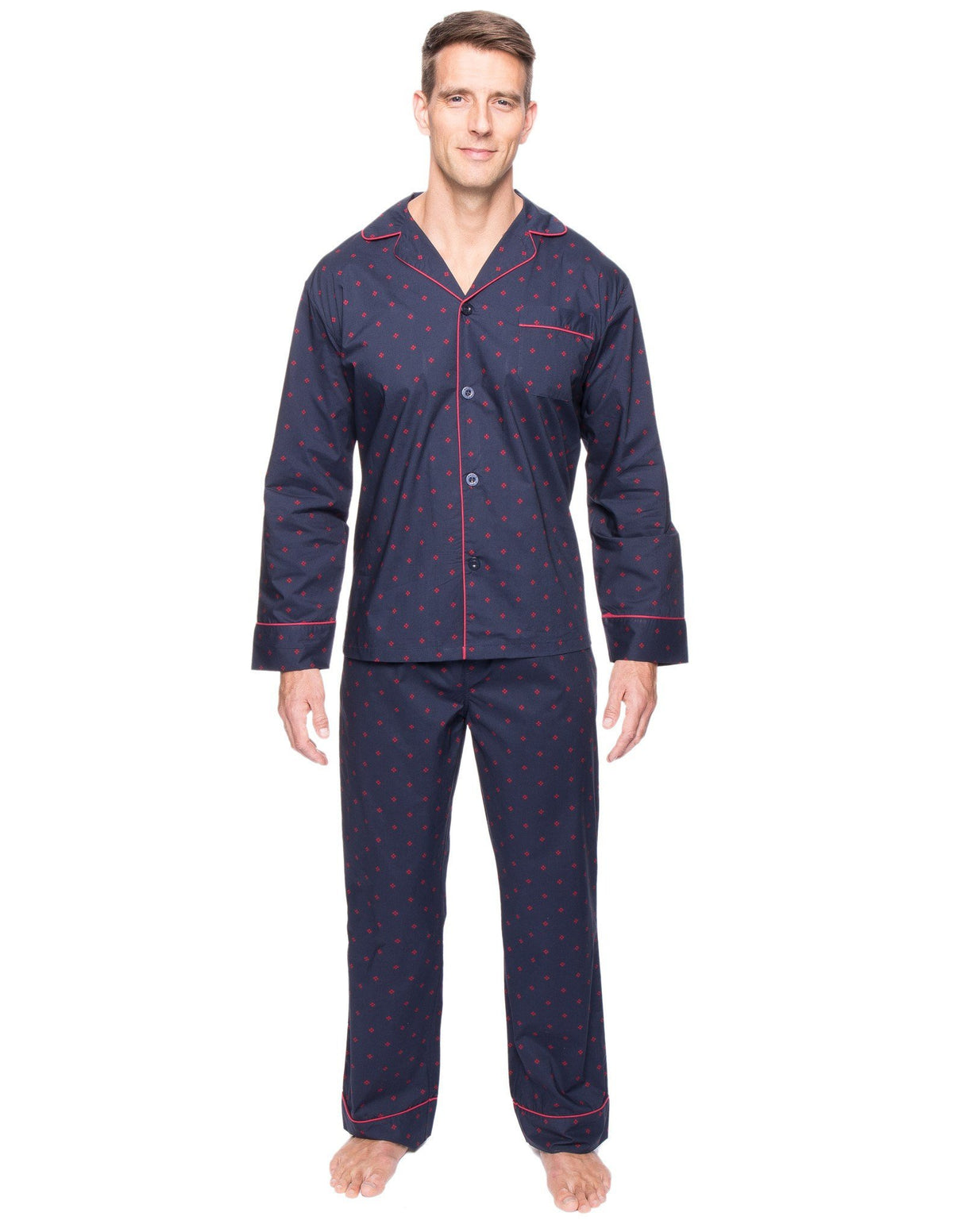 Men's Premium 100% Cotton Woven Pajama Sleepwear Set - Diamond Checks Black/Red