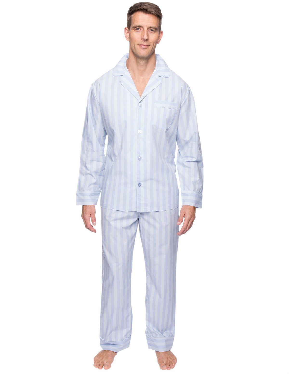 Men's Premium 100% Cotton Woven Pajama Sleepwear Set - Stripes Chambray Blue