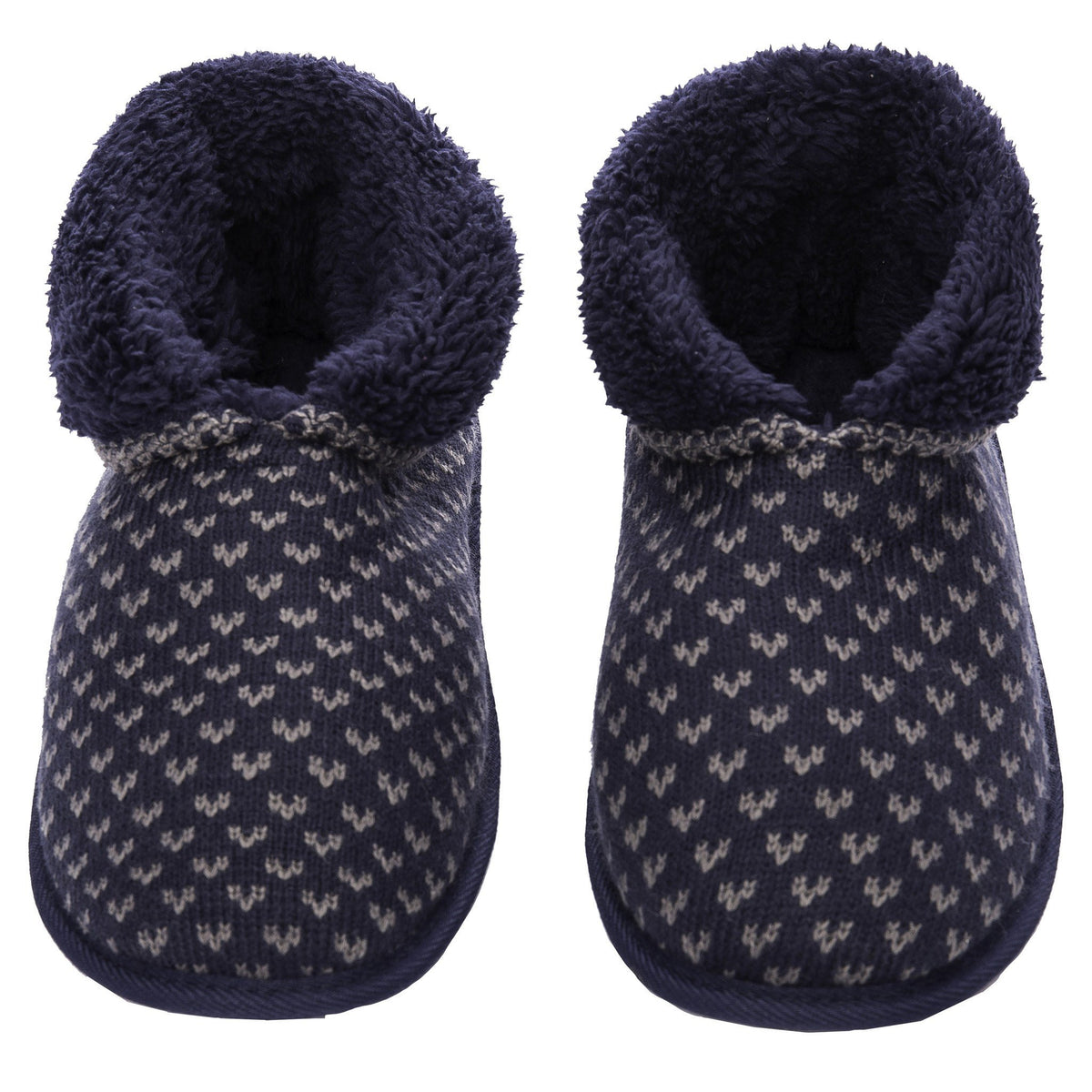 Men's Premium Knit Short Boot Slipper - Navy/Charcoal