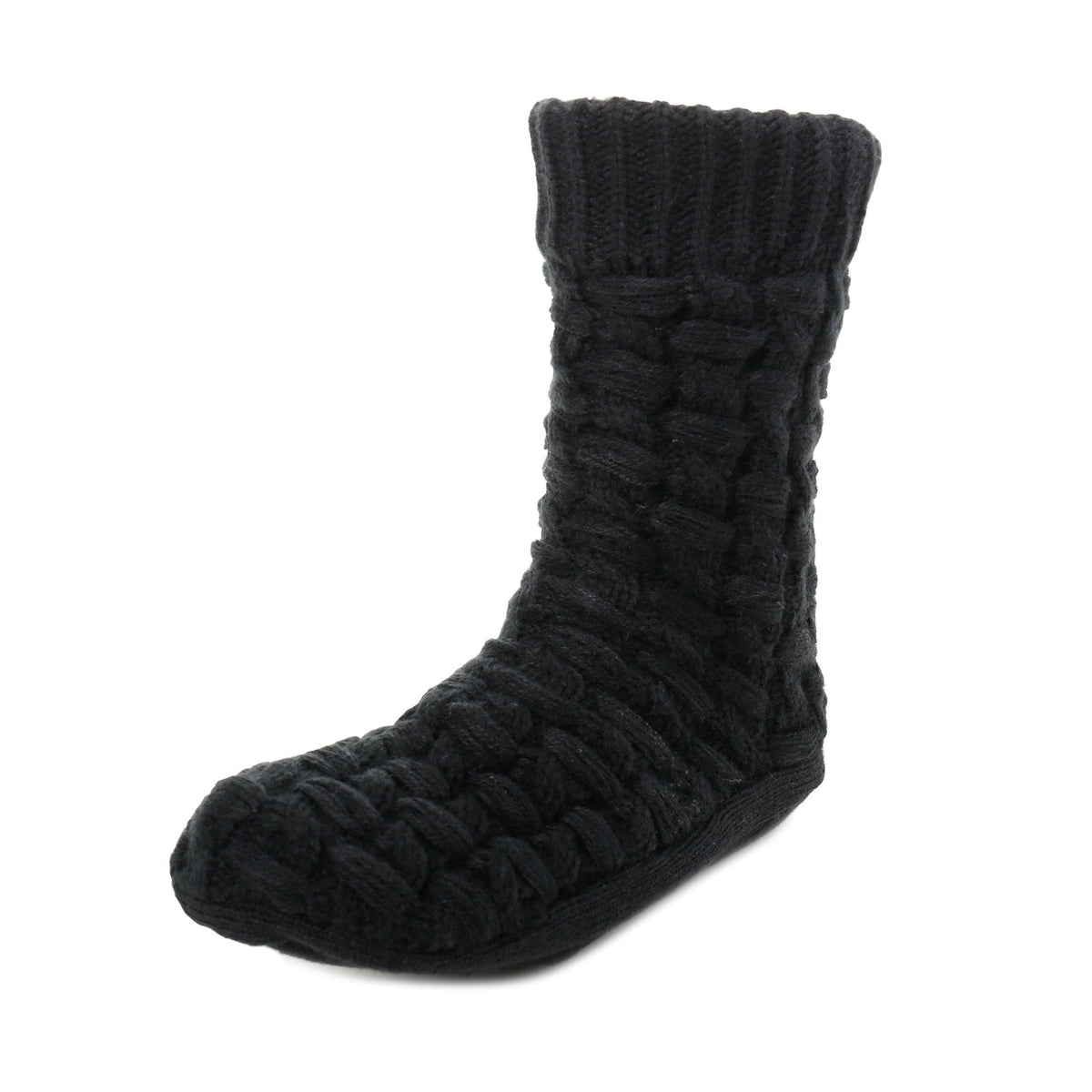 Men's Thick Basket Weave No-Skid Slipper Socks - Black