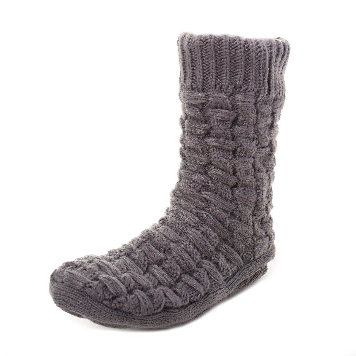 Men's Thick Basket Weave No-Skid Slipper Socks - Grey