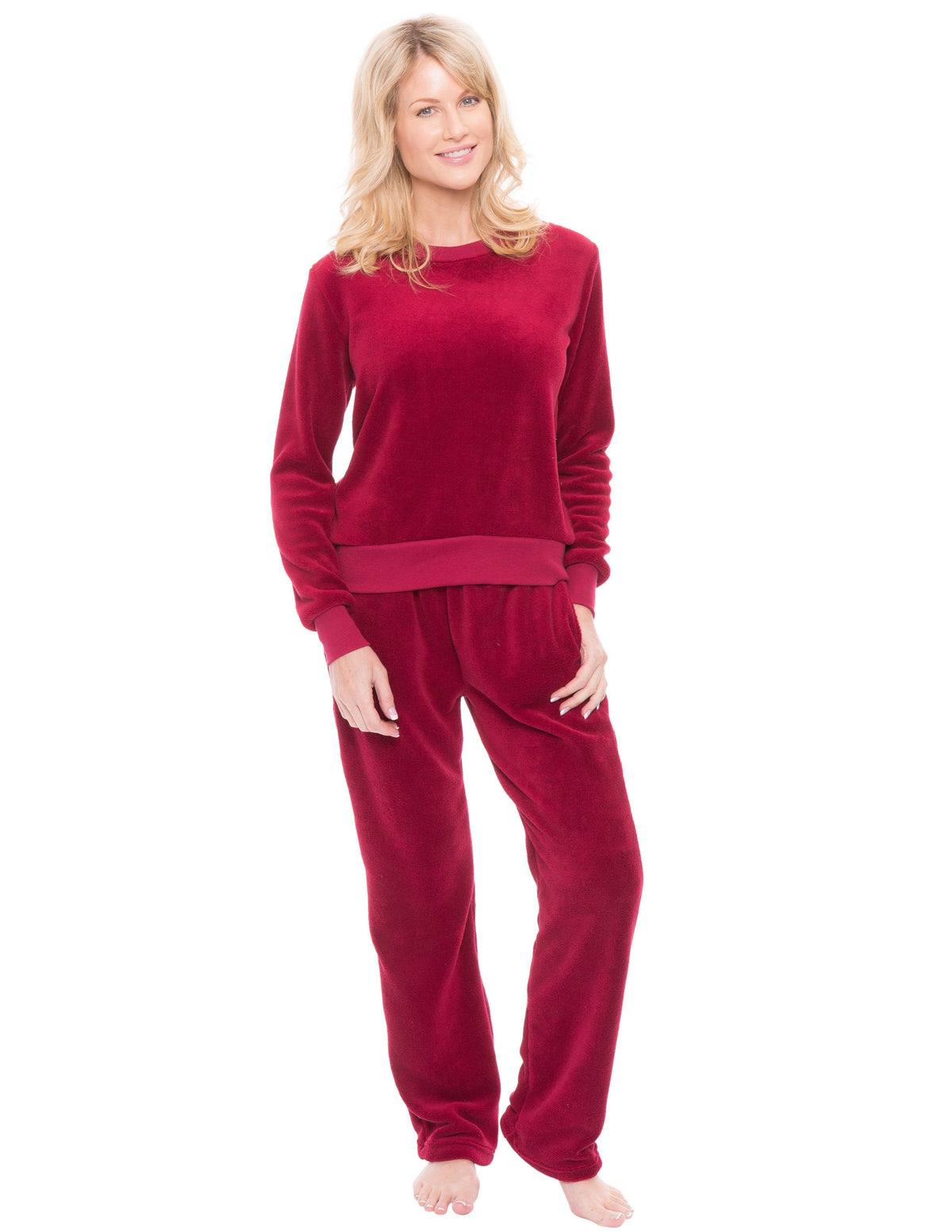 Womens Coral Fleece Lounge Set - Red