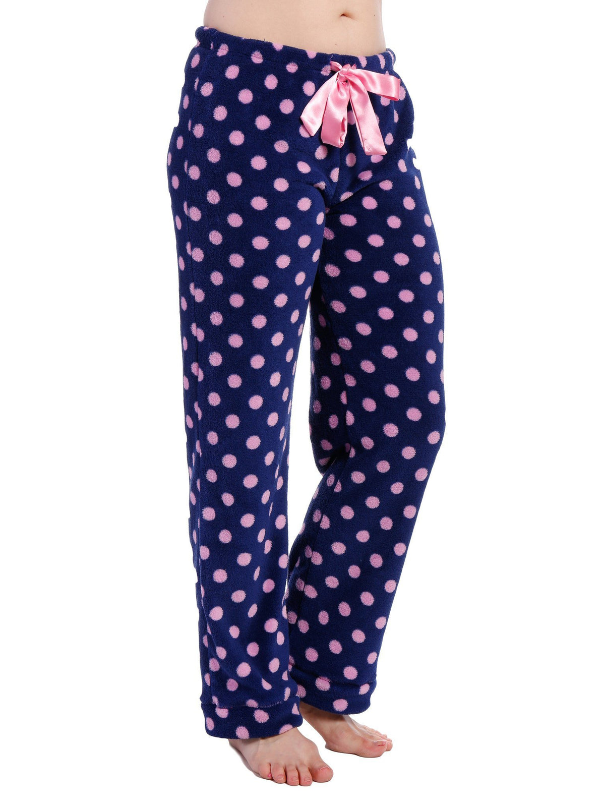 Women's Coral Fleece Plush Lounge Pants - Polka - Navy/Pink