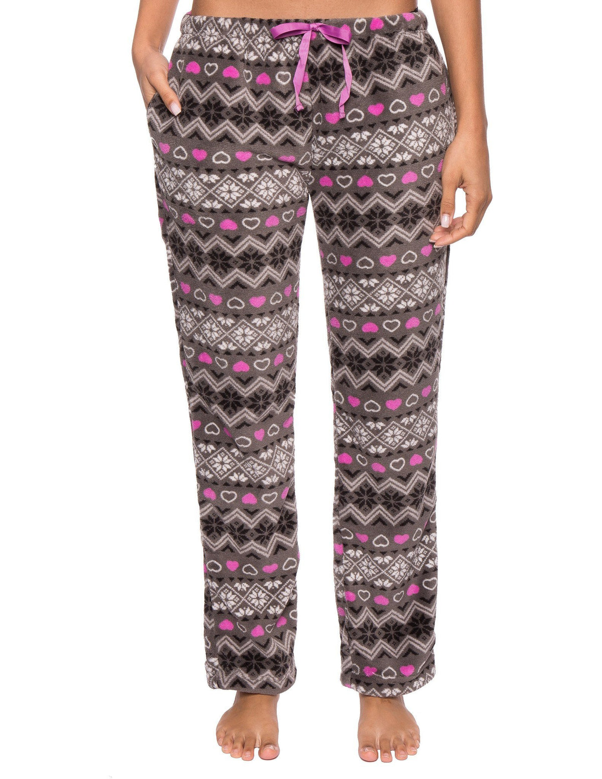 Women's Coral Fleece Plush Lounge Pants - Nordic - Charcoal/Pink