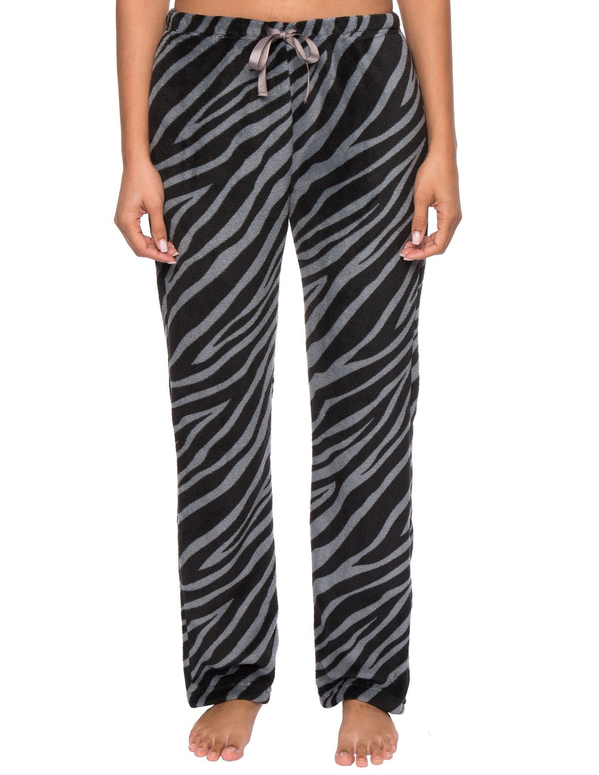 Women's Coral Fleece Plush Lounge Pants - Zebra - Charcoal/Black