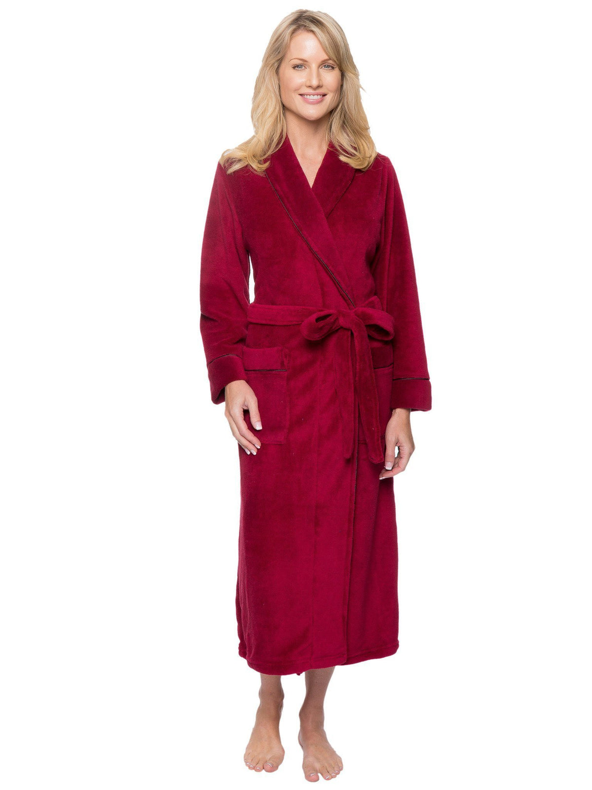 Women's Premium Coral Fleece Plush Spa/Bath Robe - Red