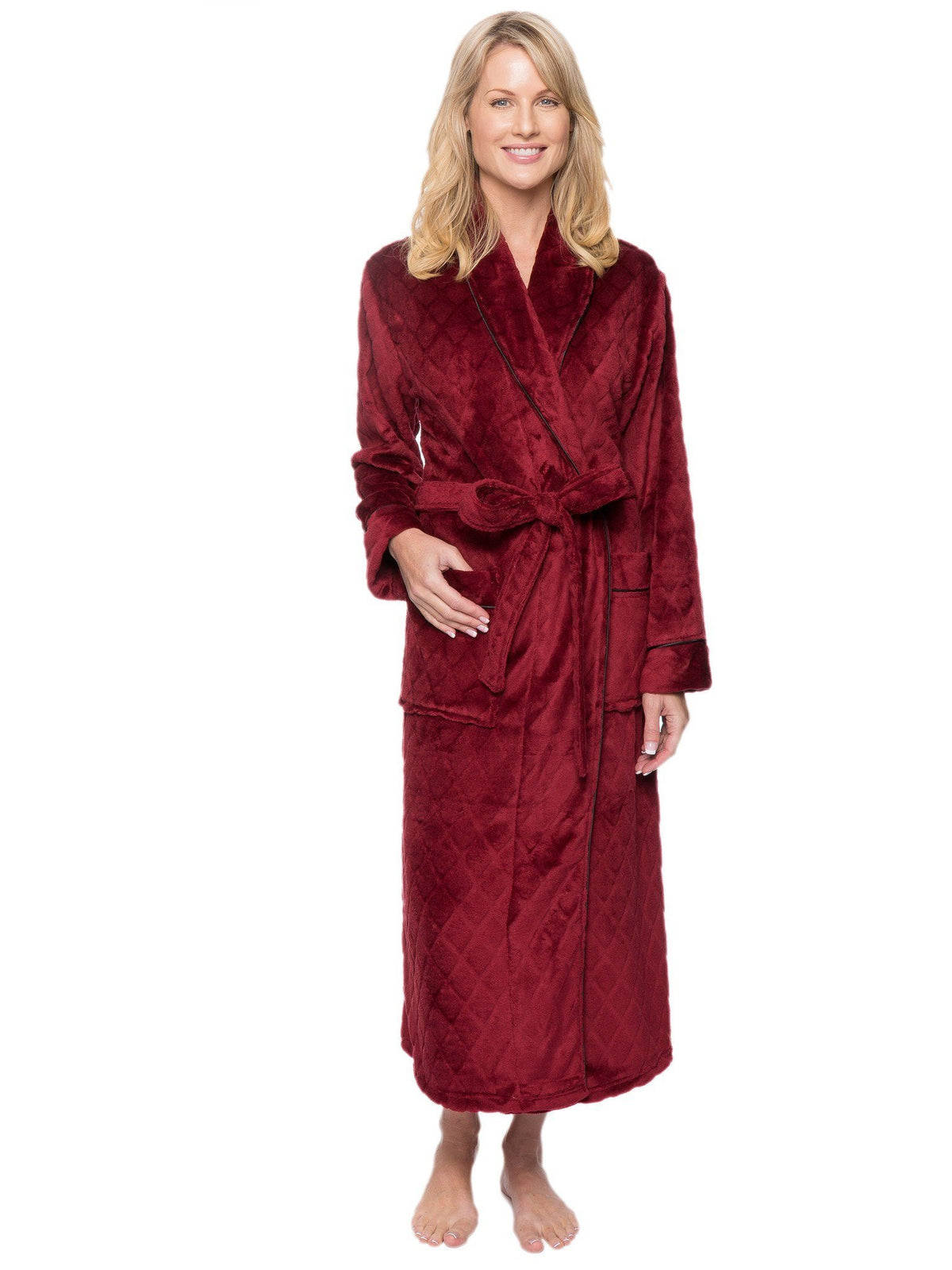 Women's Premium Coral Fleece Plush Spa/Bath Robe - Diamond Red Wine