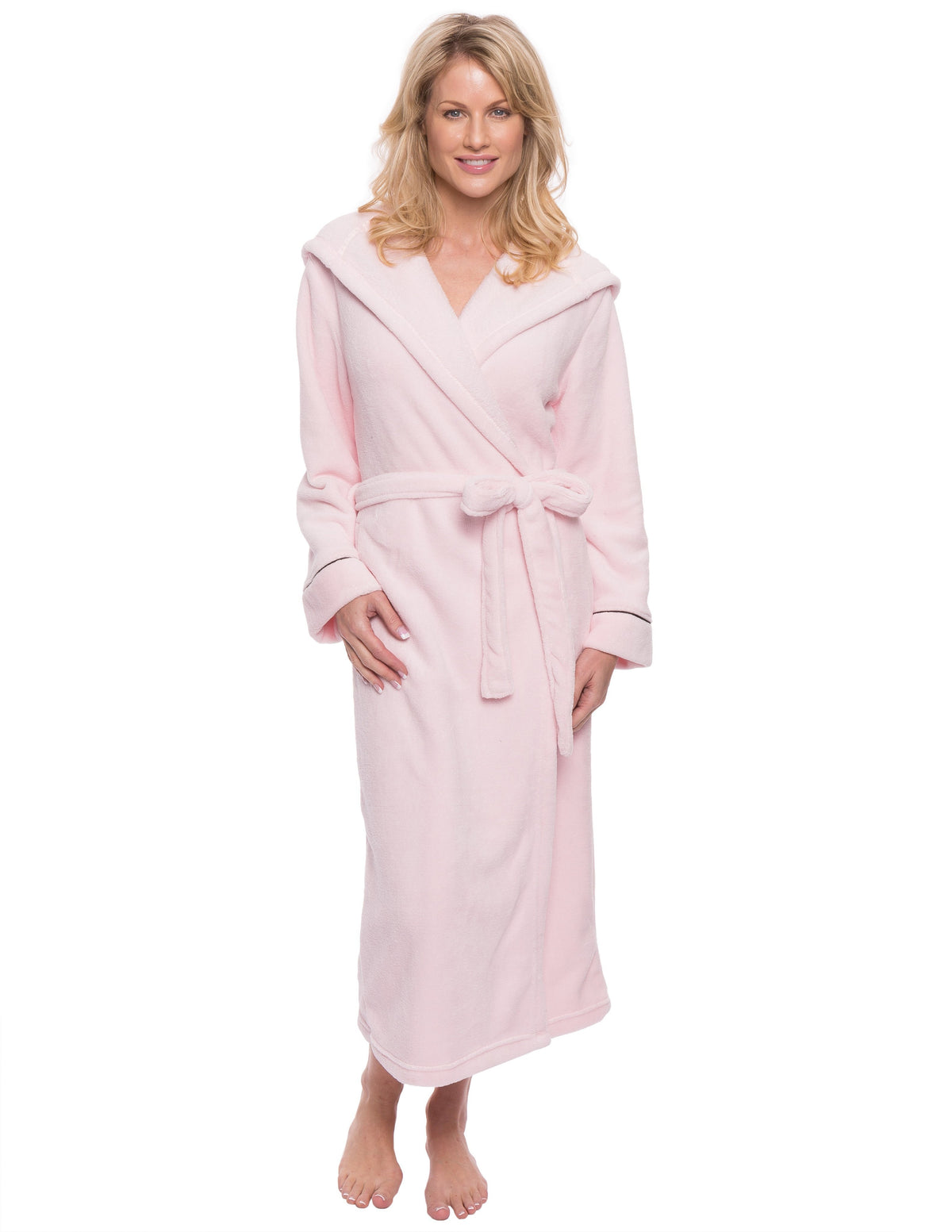 Women's Premium Coral Fleece Plush Spa/Bath Hooded Robe - Light Pink