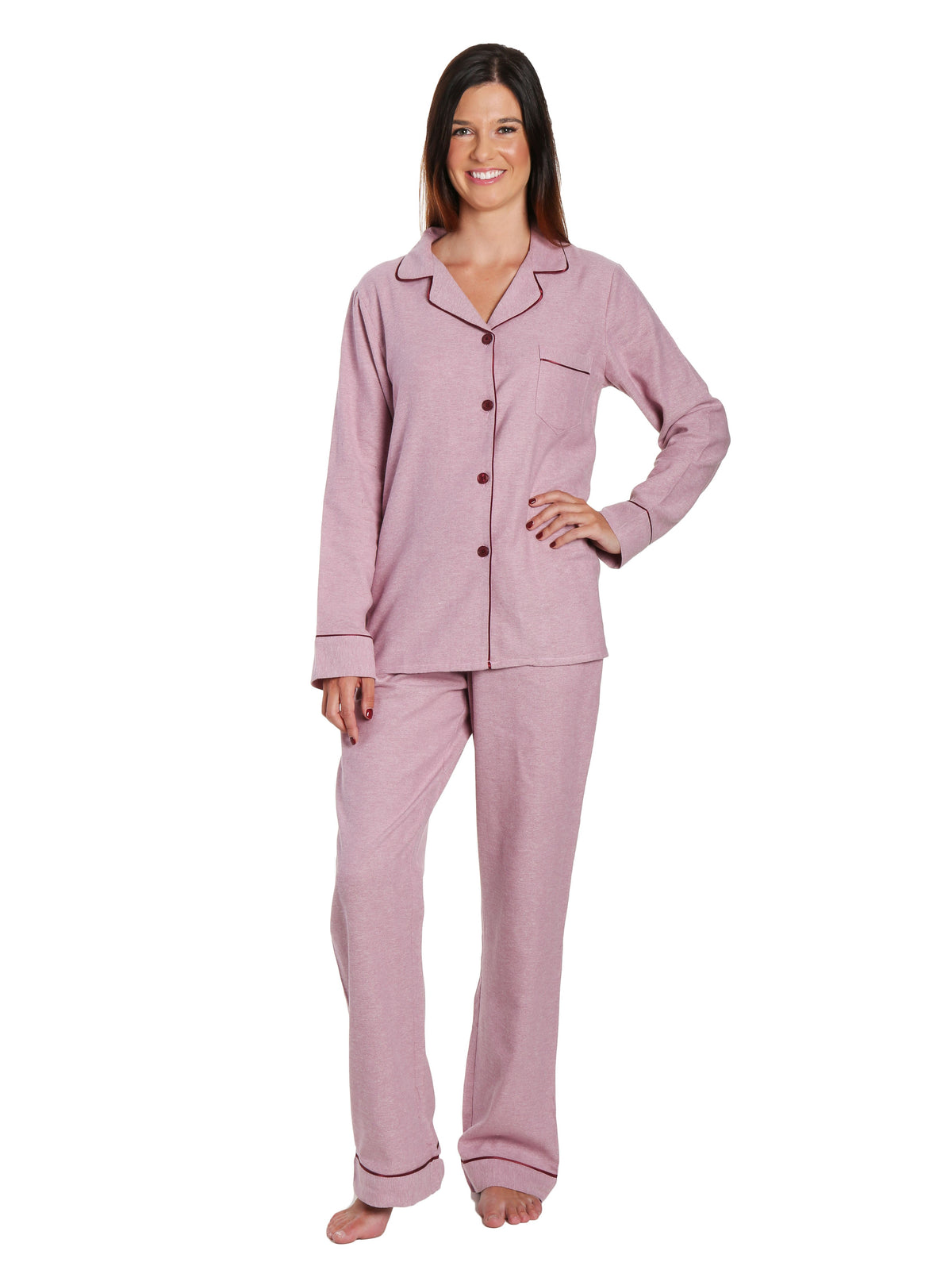 Womens Premium 100% Cotton Yarn Dyed Flannel Pajama Sleepwear Set - Herringbone Muave