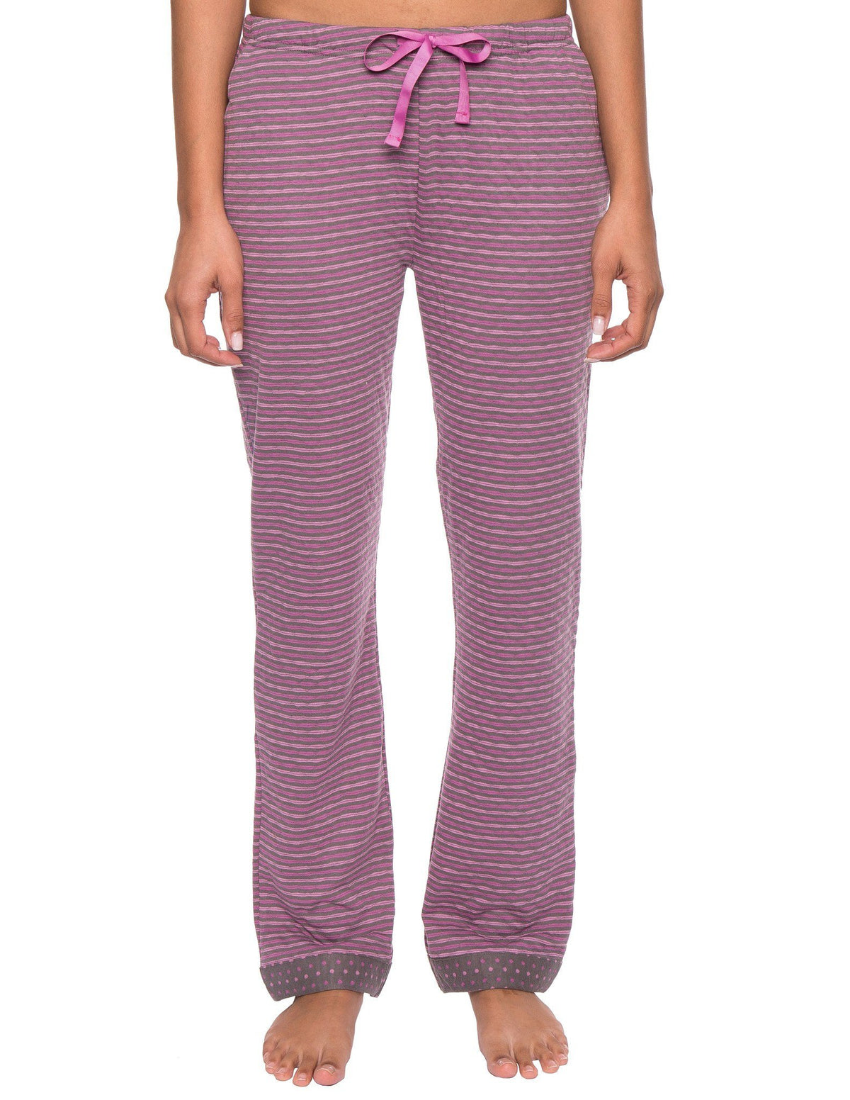 Women's Double Layer Knit Jersey Lounge Pants - Stripes Charcoal/Pink