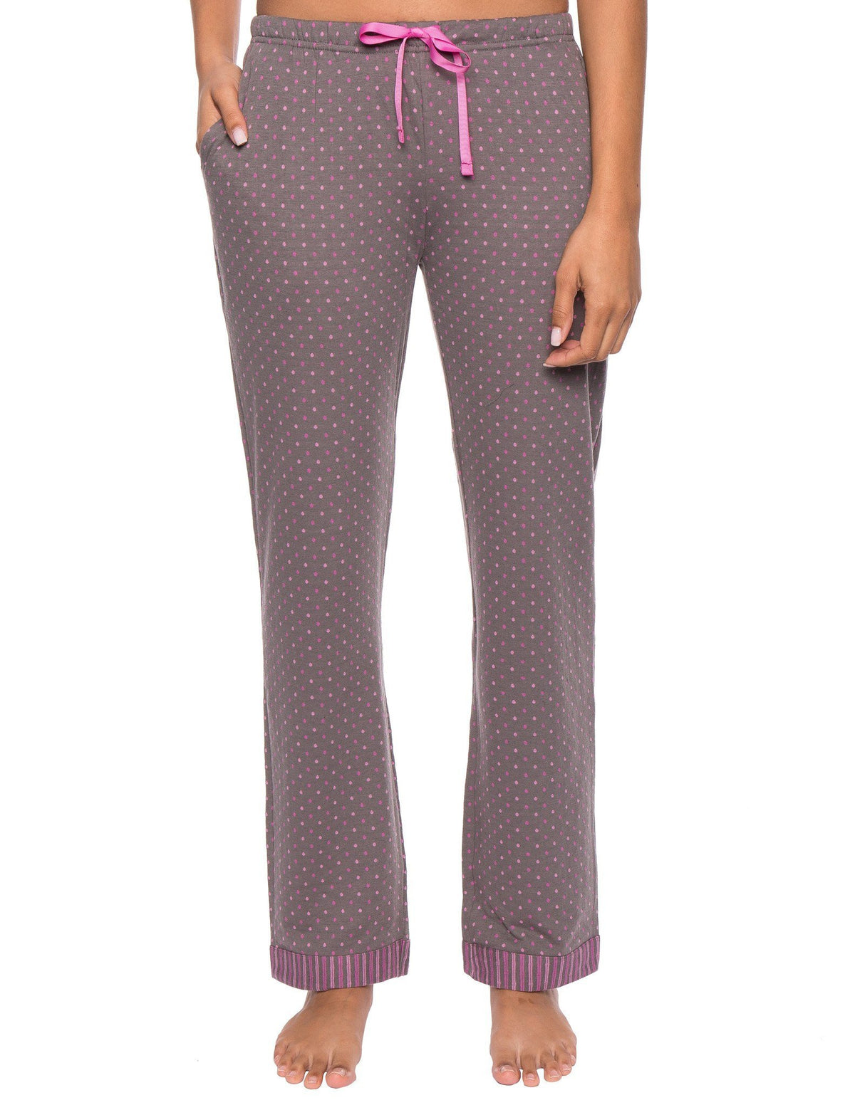 Women's Double Layer Knit Jersey Lounge Pants - Polka Dots Charcoal/Pink