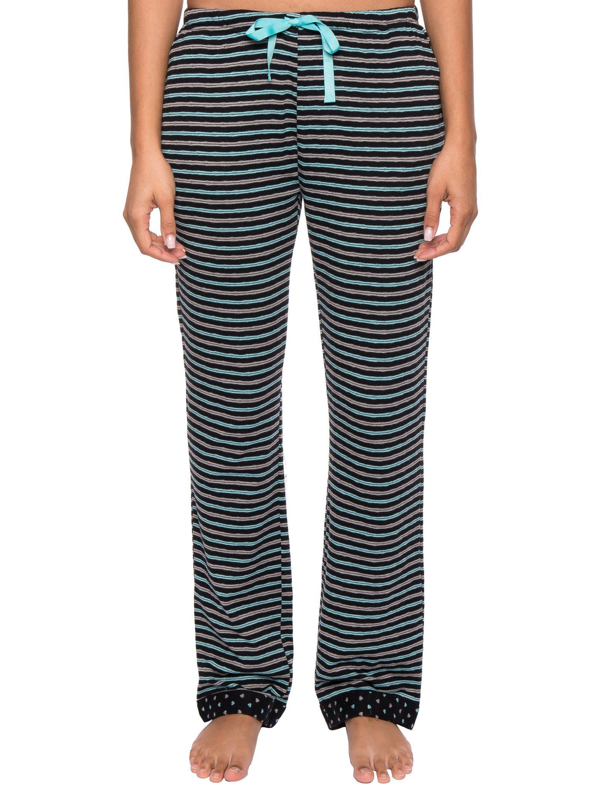 Women's Double Layer Knit Jersey Lounge Pants - Stripes Black/Aqua