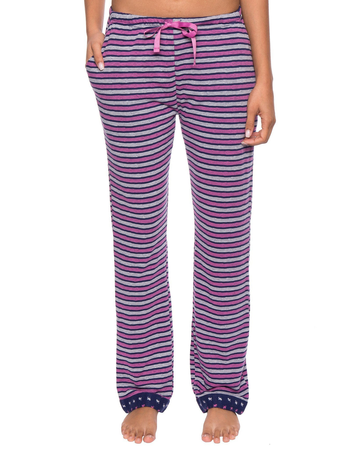 Women's Double Layer Knit Jersey Lounge Pants - Stripes Navy/Pink