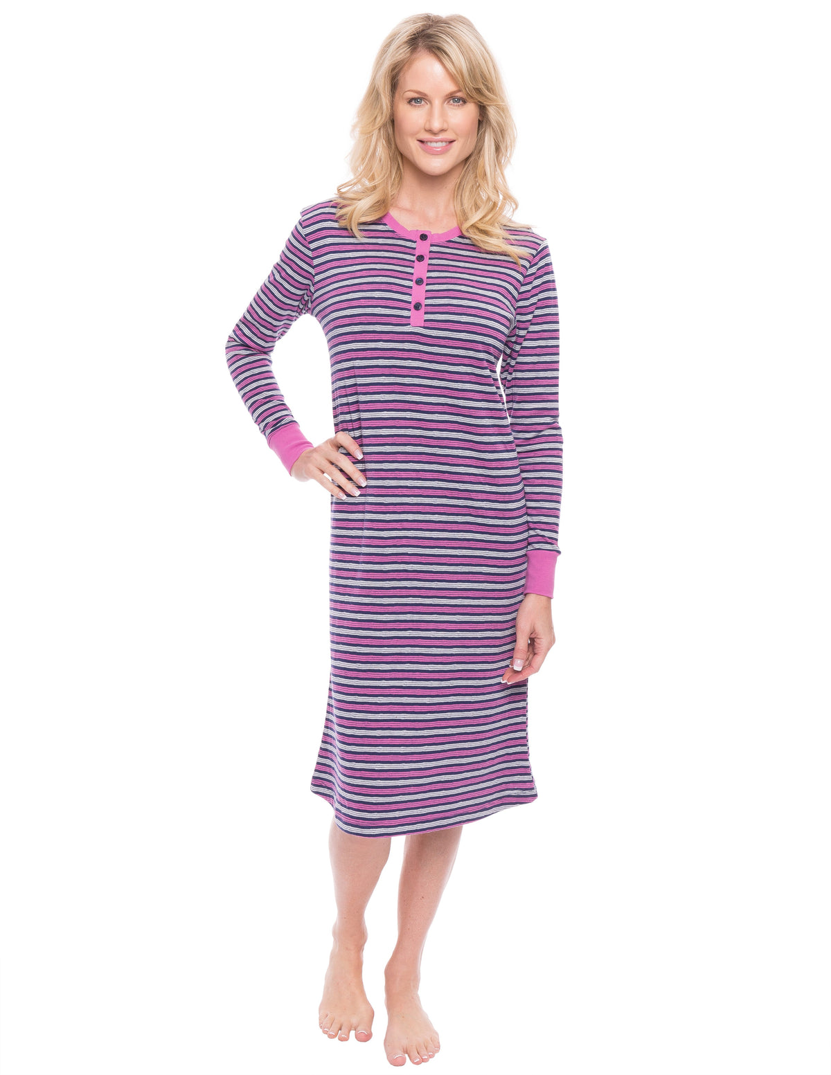 Women's Double Layer Knit Jersey Sleep Dress - Stripes Navy/Pink