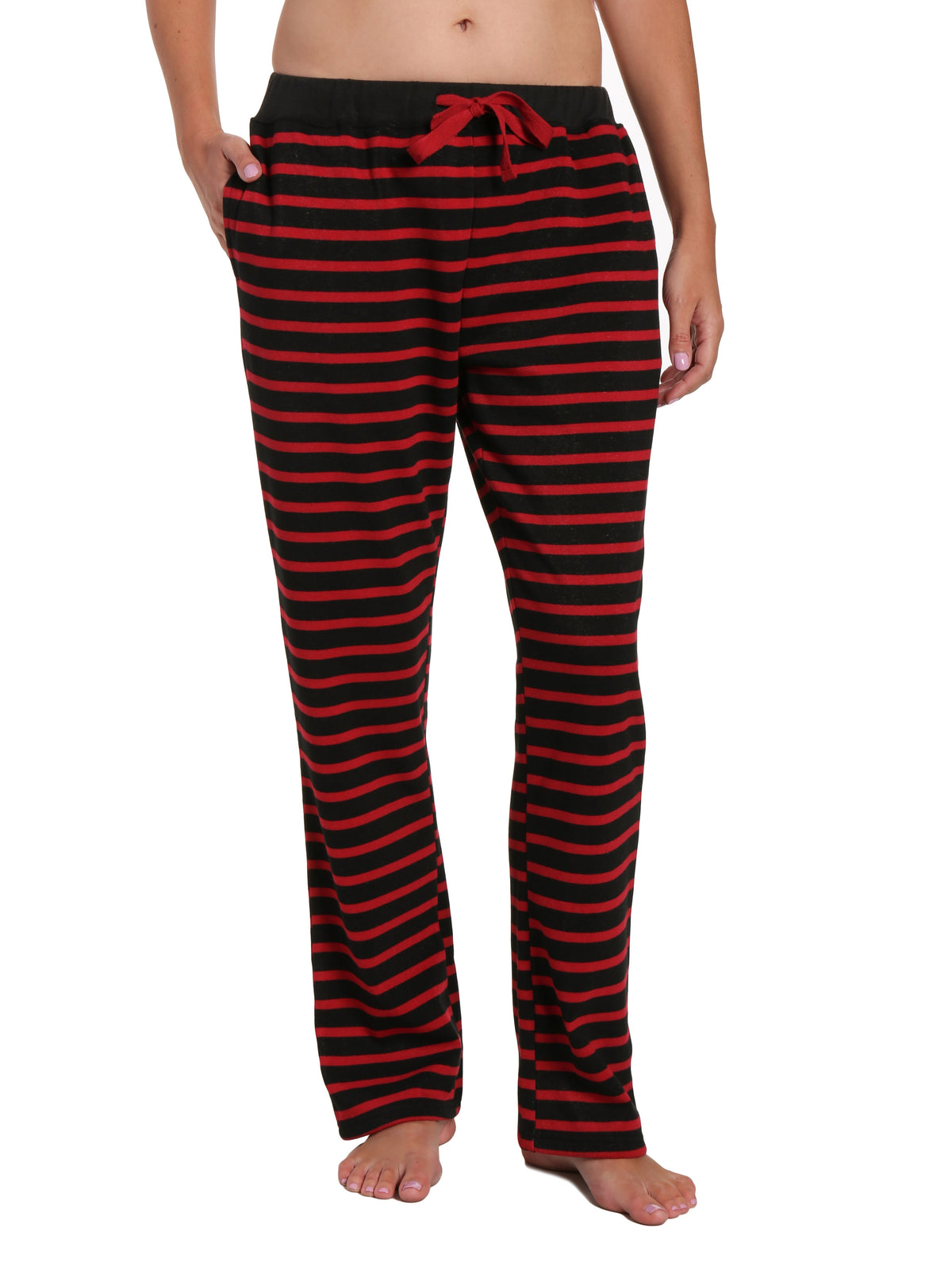 Womens Towel Brushed Sweatpants - Stripes Black Red