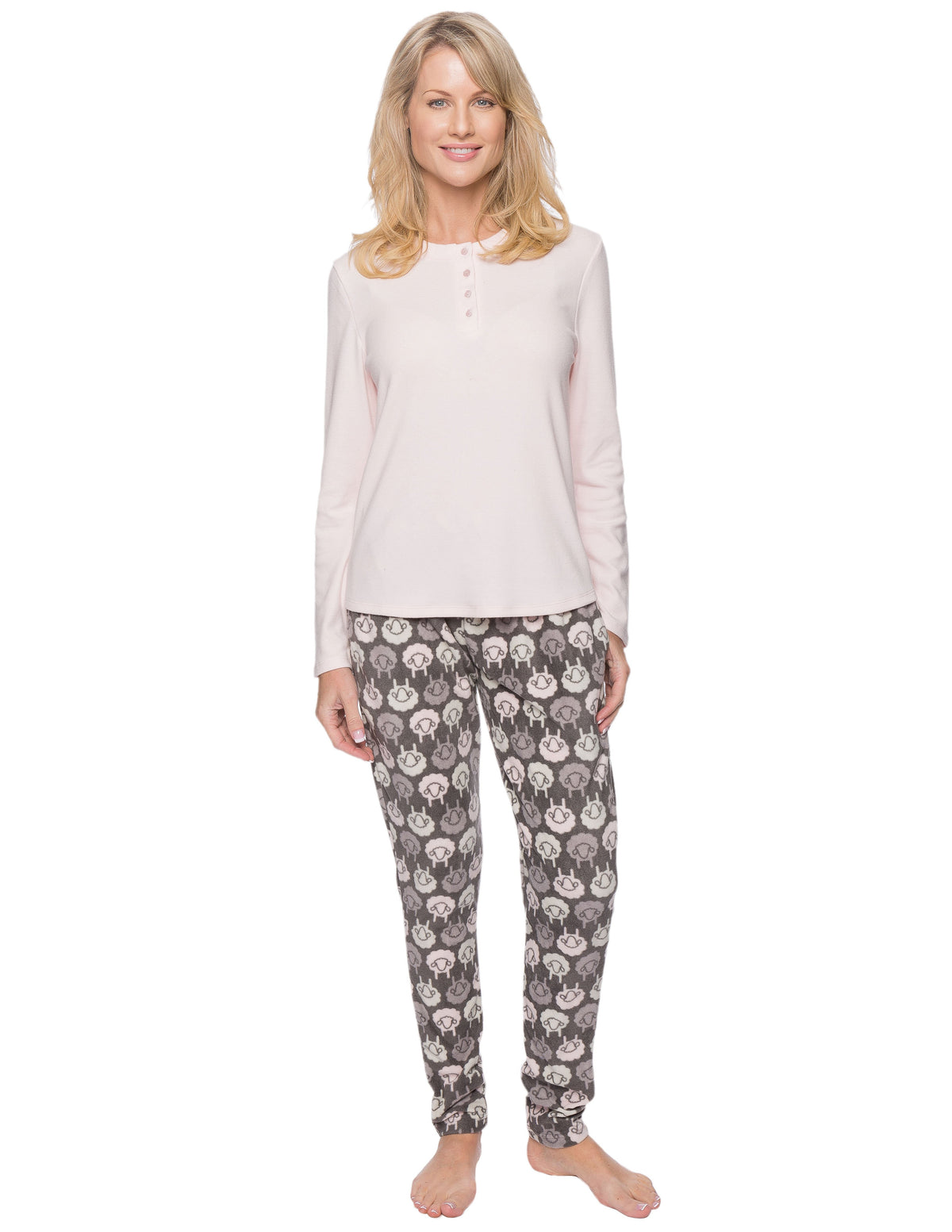 Womens Microfleece Lounge Set With Tapered Pants - Sheep Charcoal