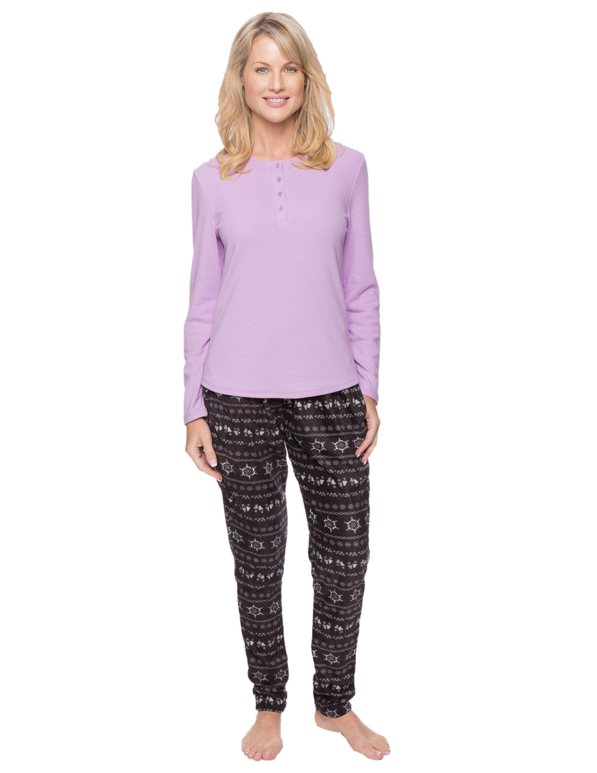Womens Microfleece Lounge Set With Tapered Pants - Nordic Iron/Lilac