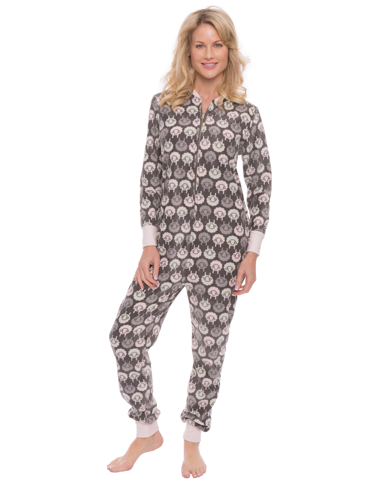 Women's Premium Microfleece Onesie Jumper Pajama - Sheep Charcoal