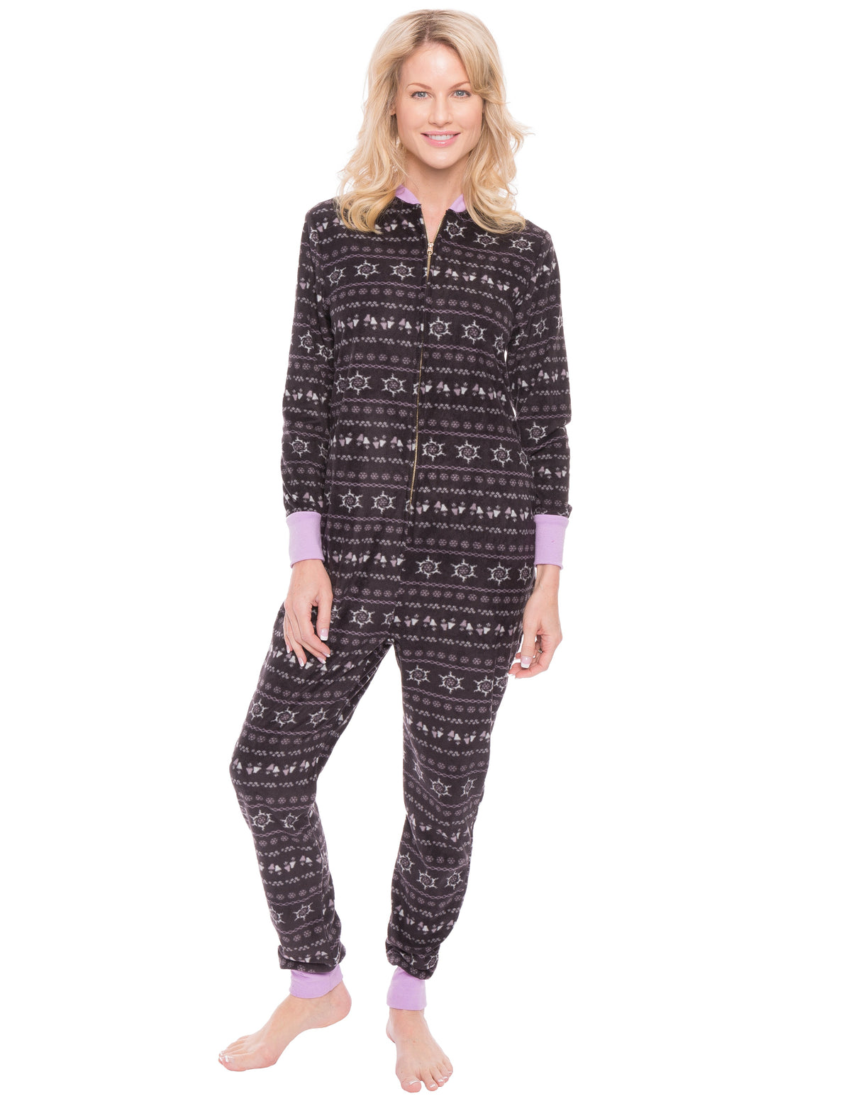 Women's Premium Microfleece Onesie Jumper Pajama - Nordic Iron/Lilac