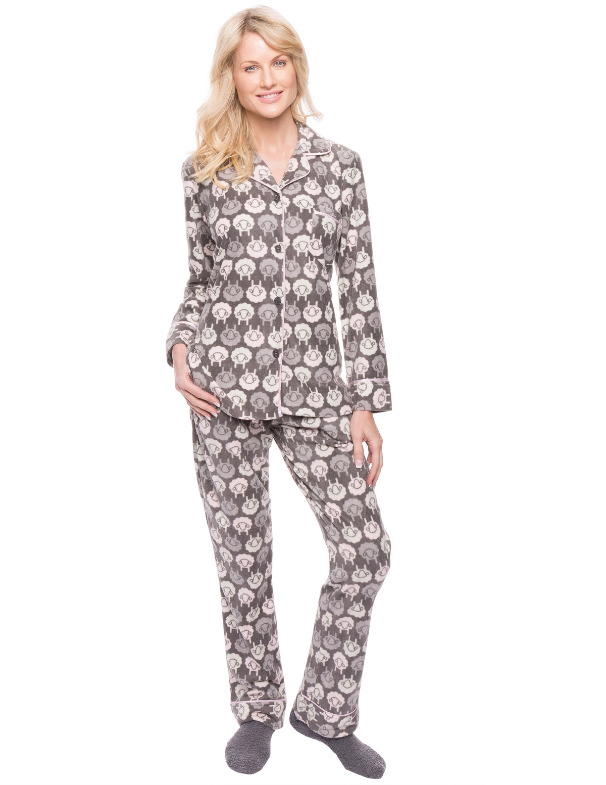 Womens Microfleece Pajama Sleepwear Set - Sheep Charcoal