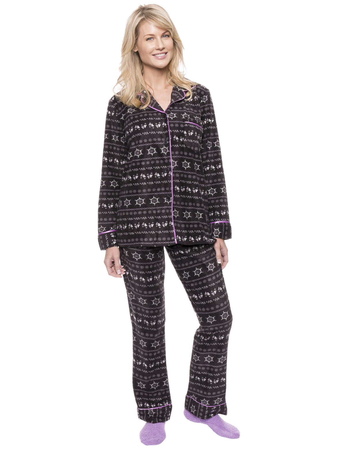 Womens Microfleece Pajama Sleepwear Set - Nordic Iron/Lilac