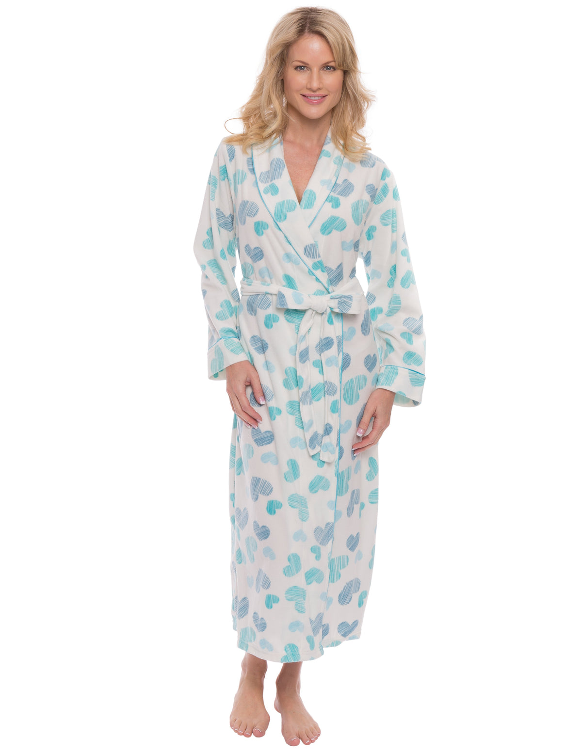 Womens Microfleece Robe - Scribbled Hearts White/Blue