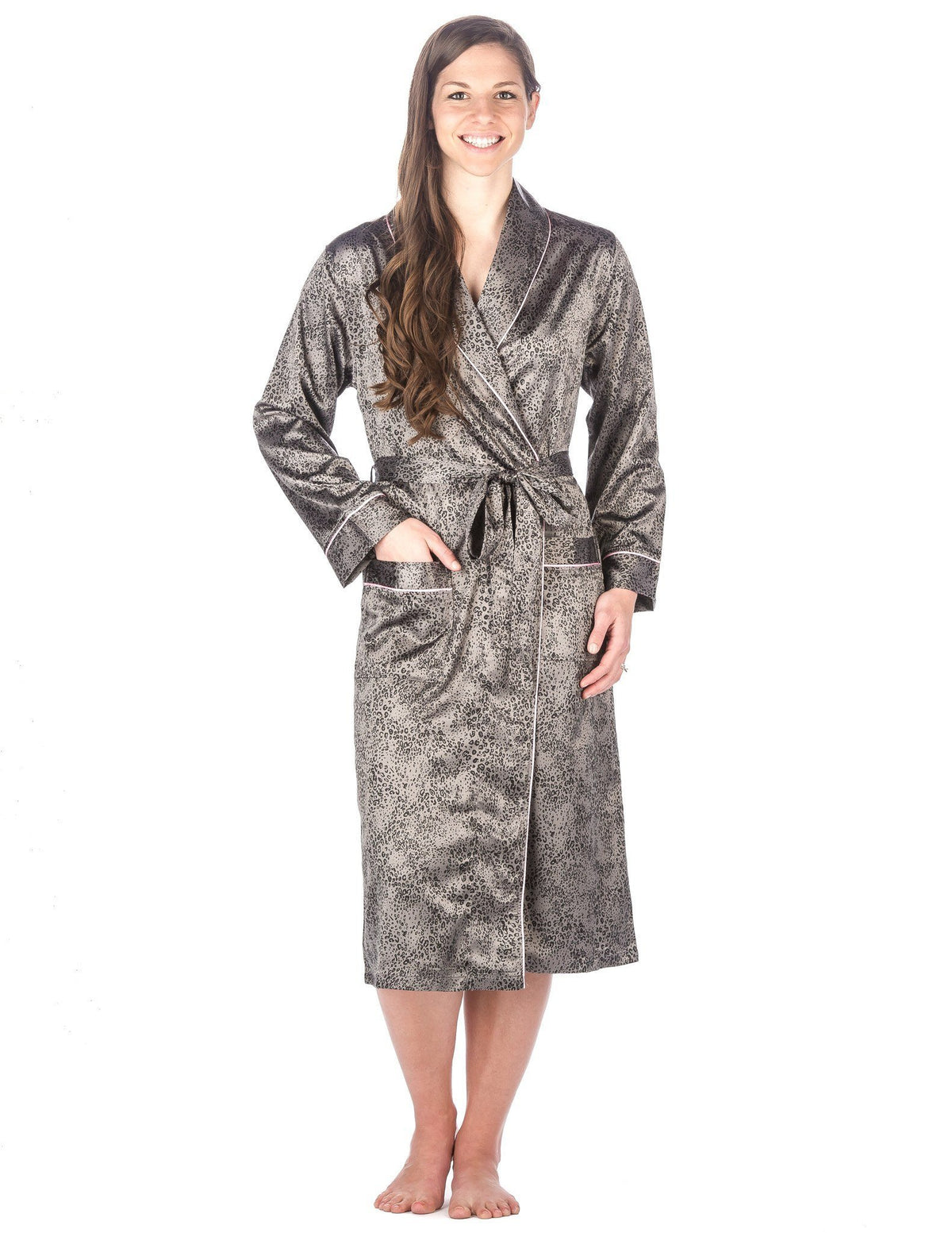 Women's Premium Satin Robe - Leopard - Gray/Black