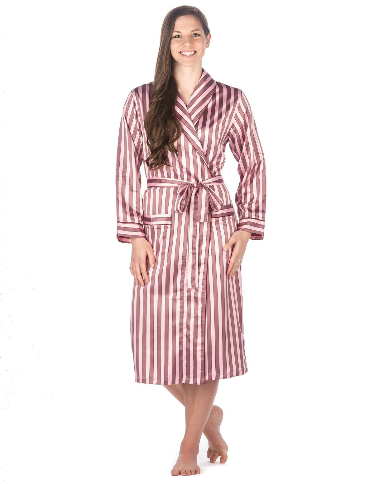 Women's Premium Satin Robe - Stripes Pink