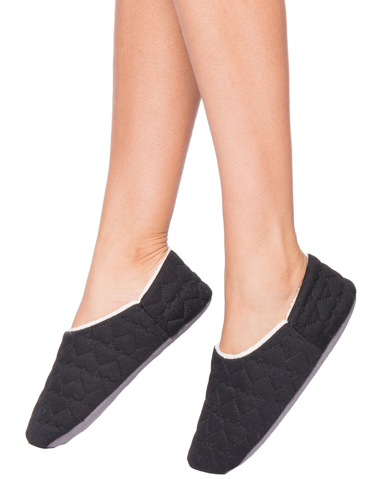Women's Quilted Hearts Slipper with Shearling Lining - Black