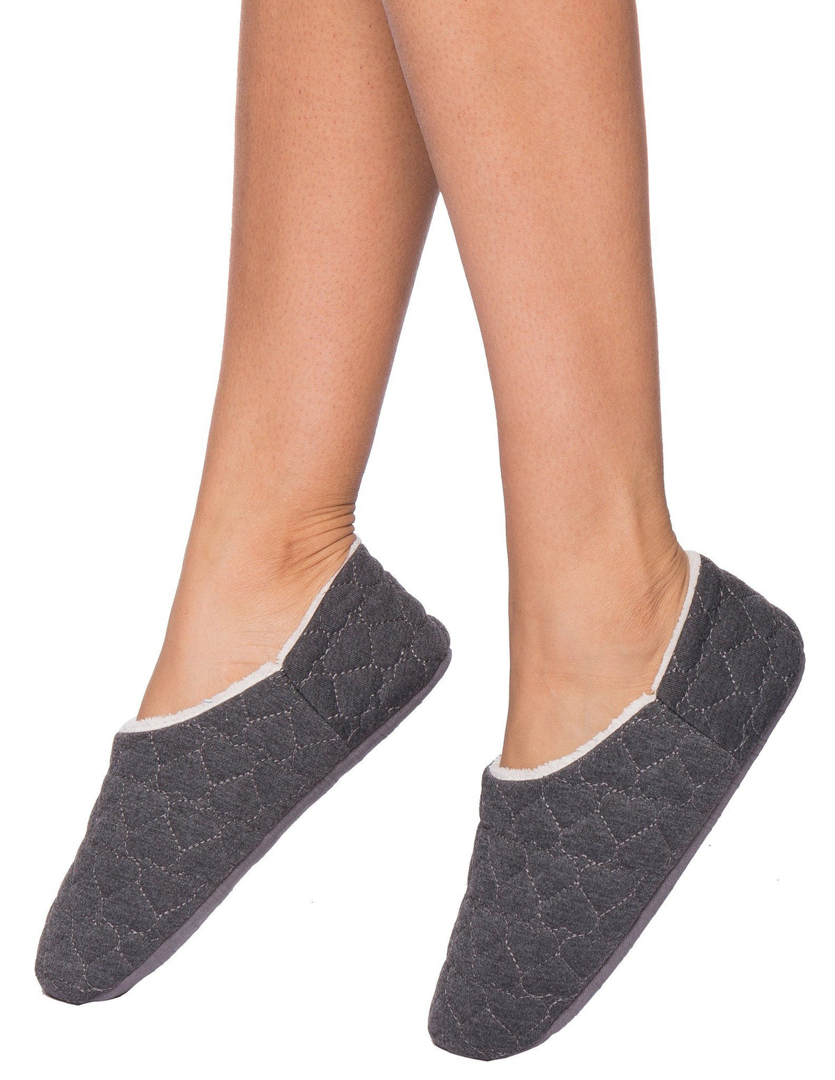 Women's Quilted Hearts Slipper with Shearling Lining - Dark Grey