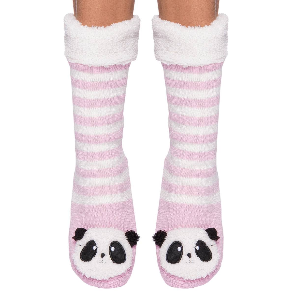 Women's Cute Knit Animal Face Slipper Socks - Panda Pink