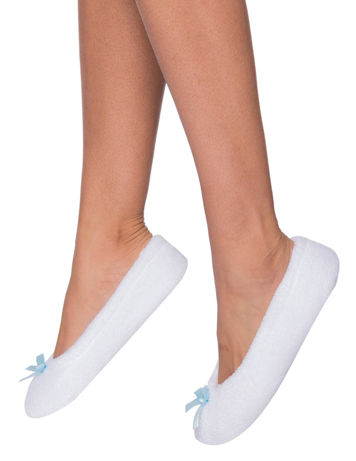 Women's Premium Coral Fleece Plush Ballet Slipper with Bow Detail - White