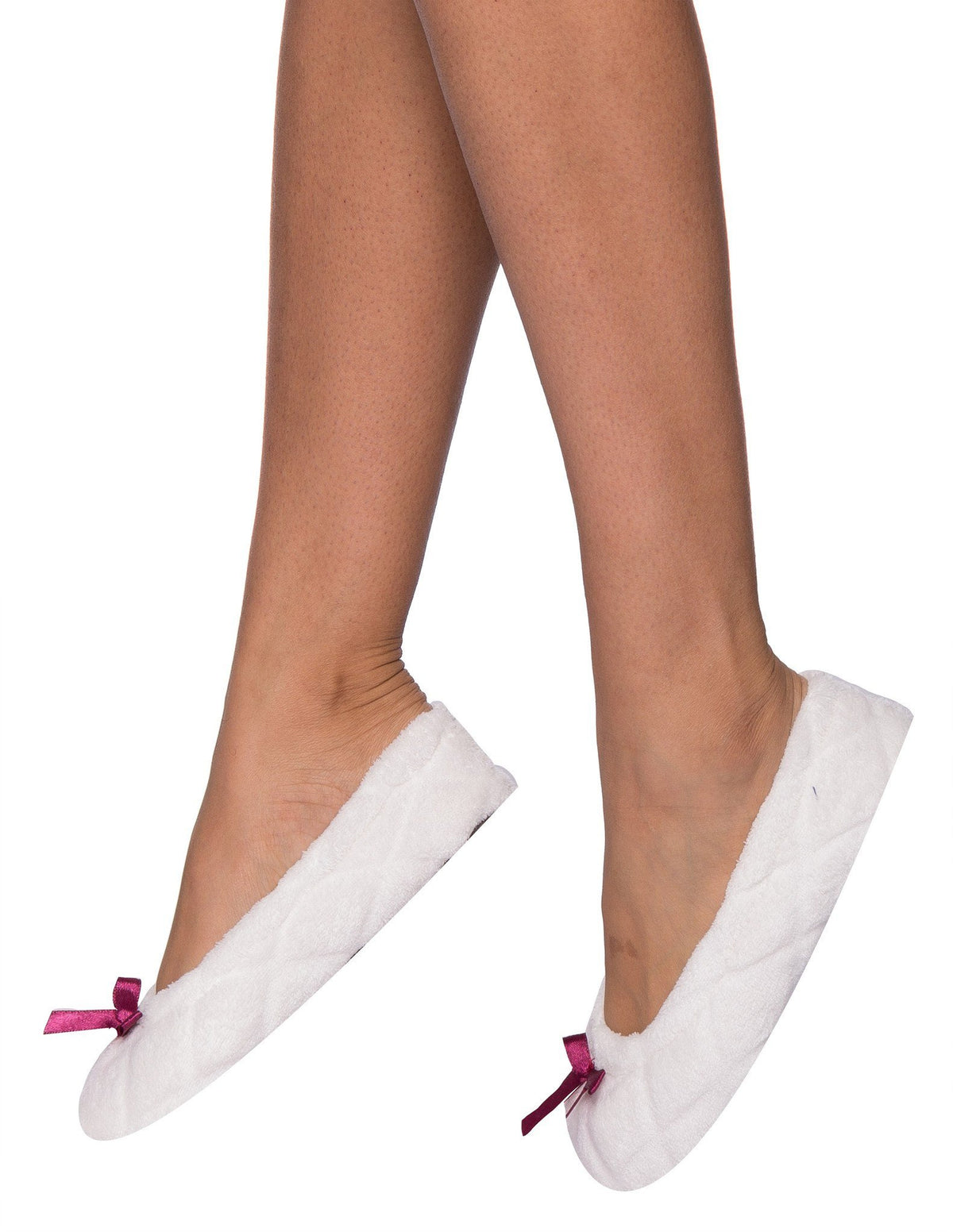 Women's Premium Coral Fleece Plush Ballet Slipper with Bow Detail - Diamond Cream