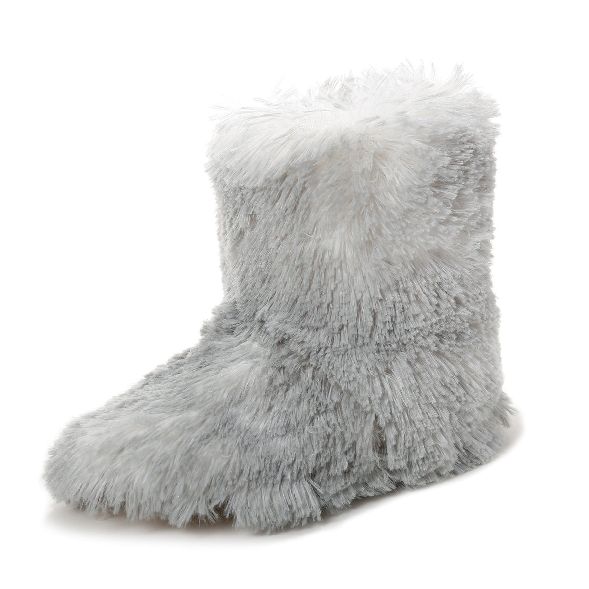 Women's Hi-Fashion Two Tone Faux Fur Boot Slipper - Grey Keeshond