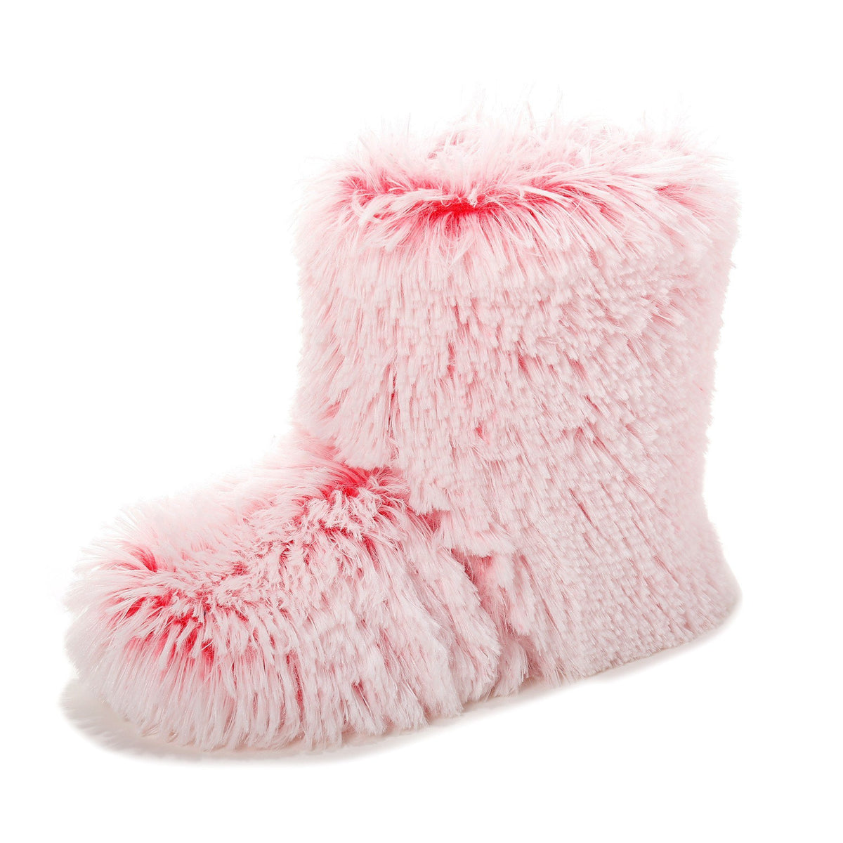 Women's Hi-Fashion Two Tone Faux Fur Boot Slipper - Pink Poodle