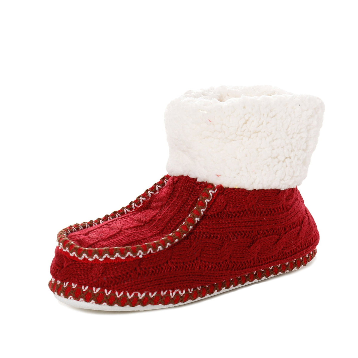 Women's Cable Knit Boot Moccasin Slipper - Burgundy