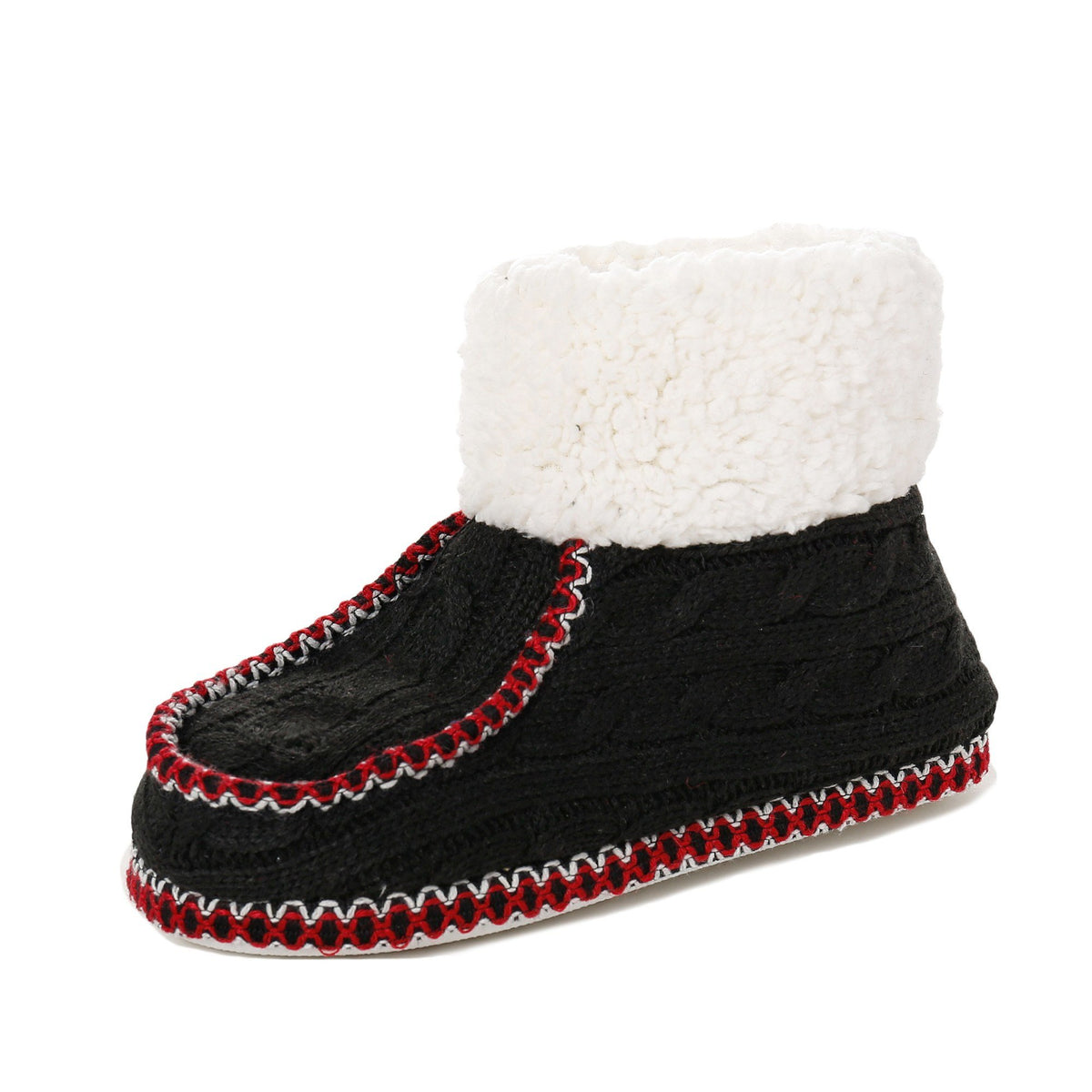 Women's Cable Knit Boot Moccasin Slipper - Black