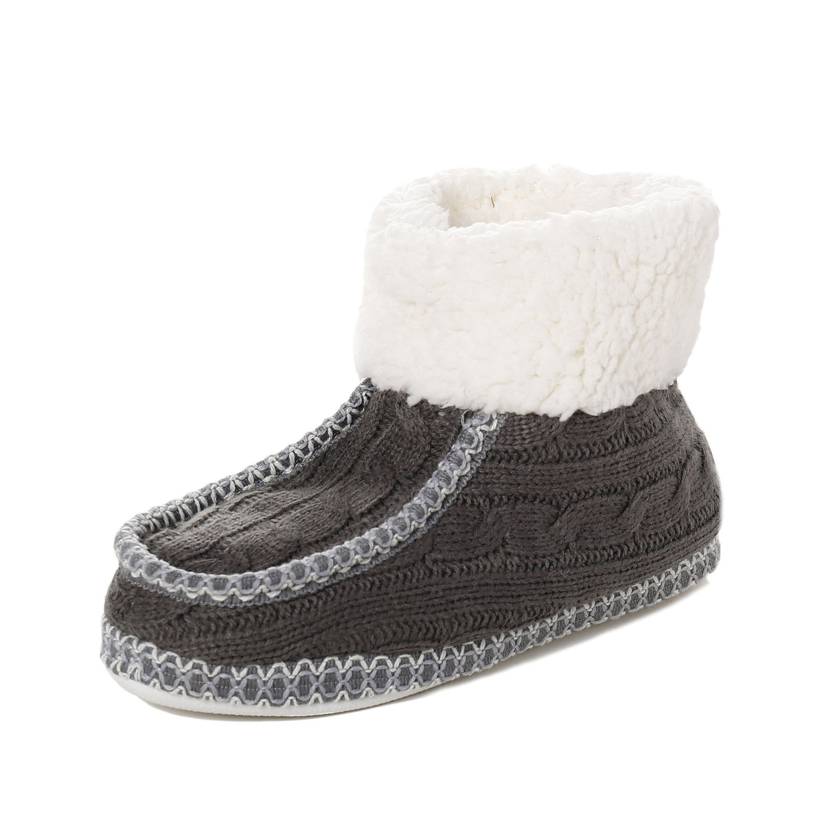 Women's Cable Knit Boot Moccasin Slipper - Grey