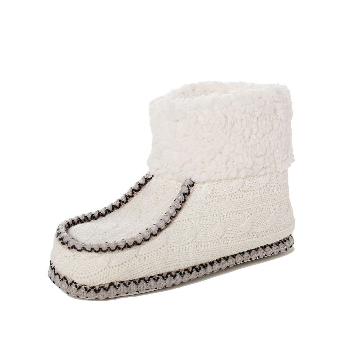Women's Cable Knit Boot Moccasin Slipper - Ivory