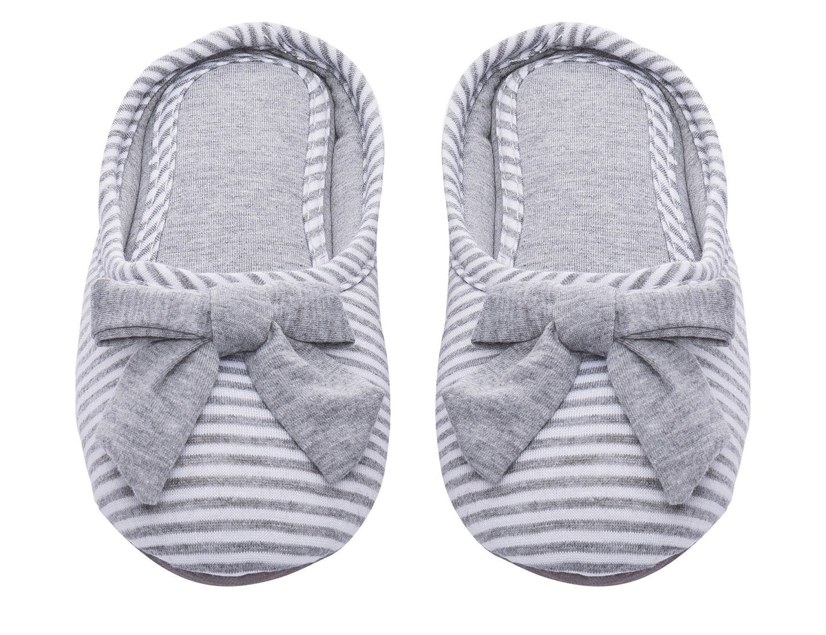 Women's Slip On Striped Slipper with Accent Bow - Grey