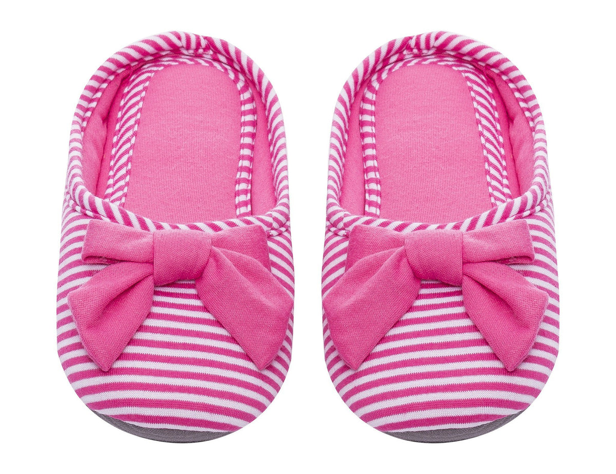 Women's Slip On Striped Slipper with Accent Bow - Pink
