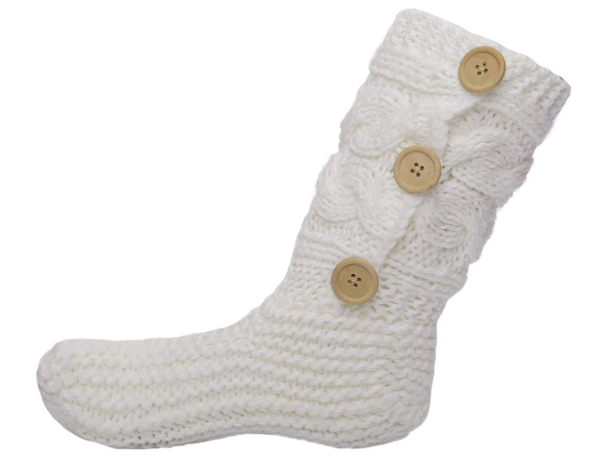 Women's Thick Knit Sweater Slipper Socks with Button Accent - Ivory