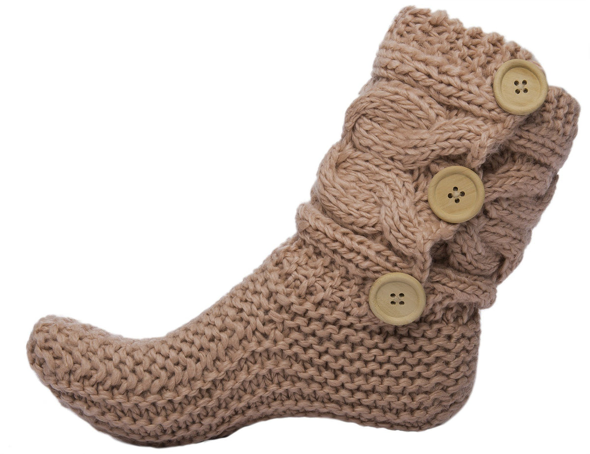 Women's Thick Knit Sweater Slipper Socks with Button Accent - Pink