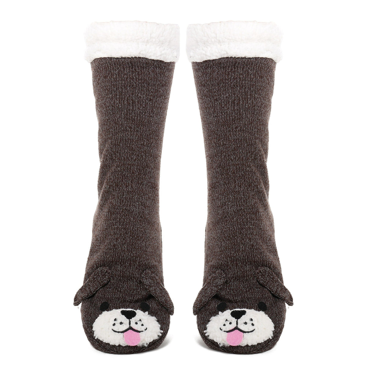 Women's Cute Knit Dog Slipper Socks - Black/Grey