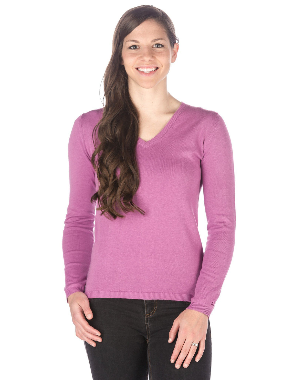 Women's 100% Cotton V-Neck Essential Sweater - Purple
