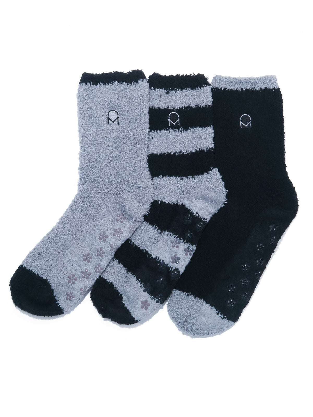 Women's (3 Pairs) Soft Anti-Skid Fuzzy Winter Crew Socks - Set D19