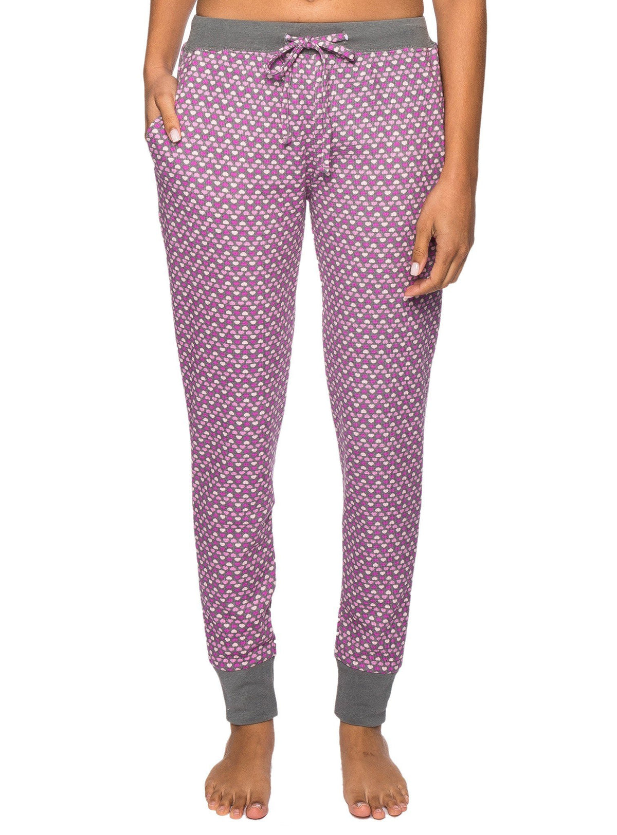 Women's Waffle Knit Thermal Jogger Lounge Pants - Hearts Multi Charcoal/Pink