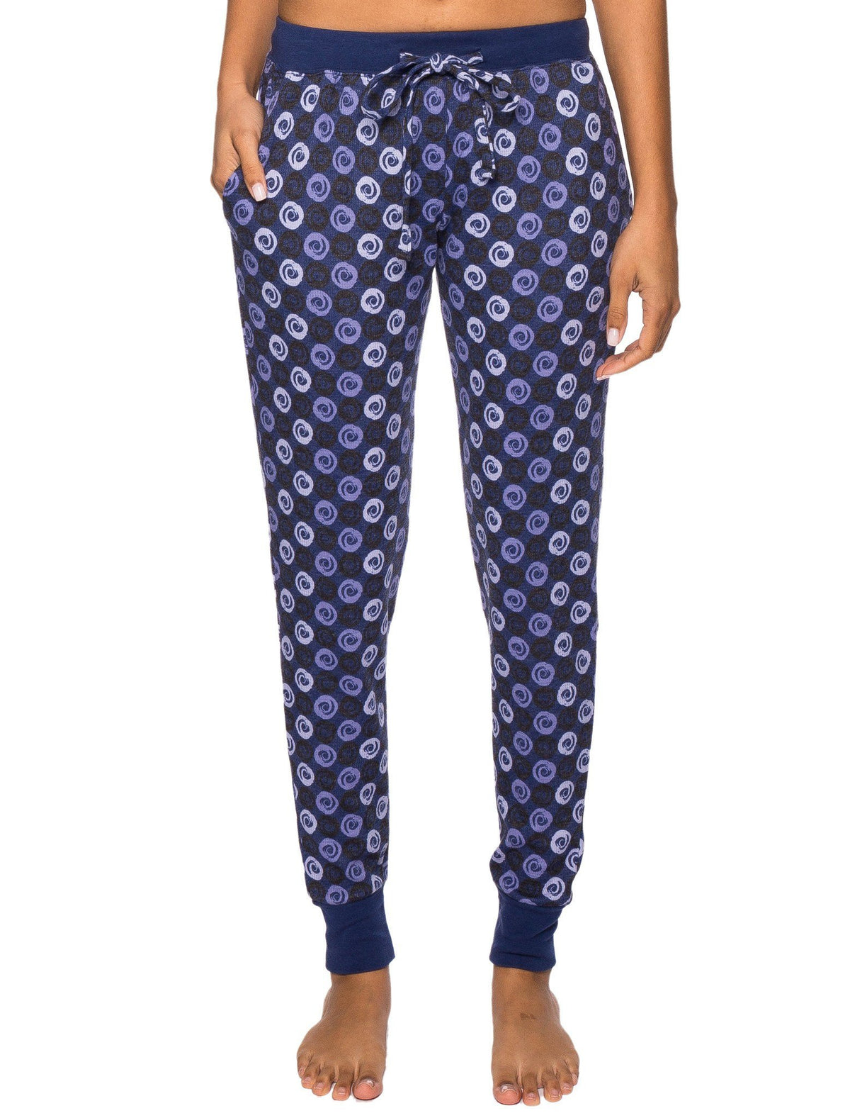 Women's Waffle Knit Thermal Jogger Lounge Pants - Swirly Daze Blue/Black