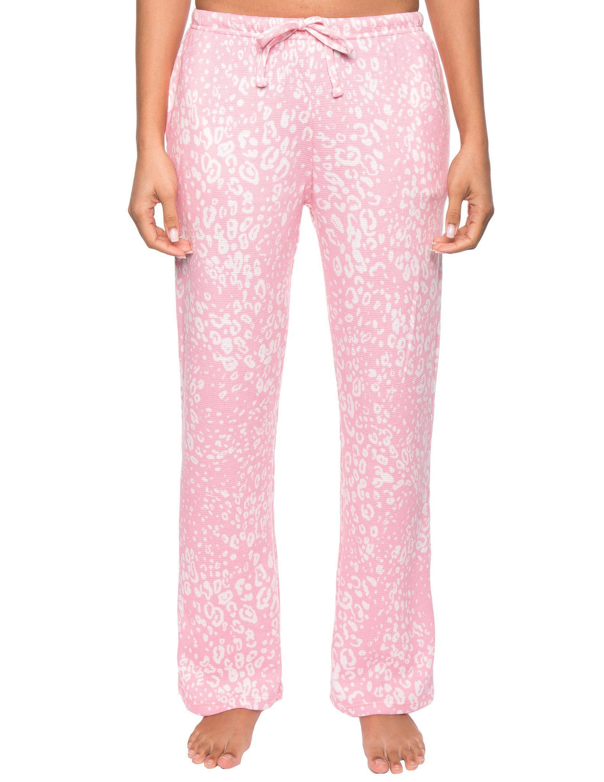 Women's Waffle Knit Thermal Lounge Pants - Leopard Pink/Grey